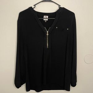 Black 3/4 Sleeve Zip Blouse - Size L